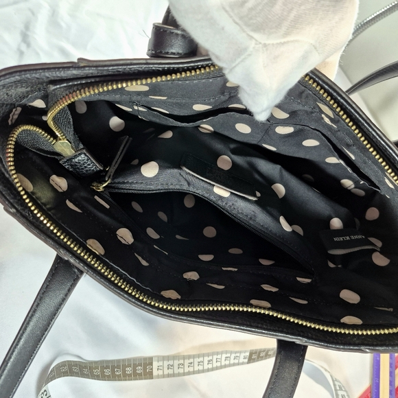 Anne Klein Black Faux Leather Lion Logo Tassel Tote Bag - Picture 10 of 16